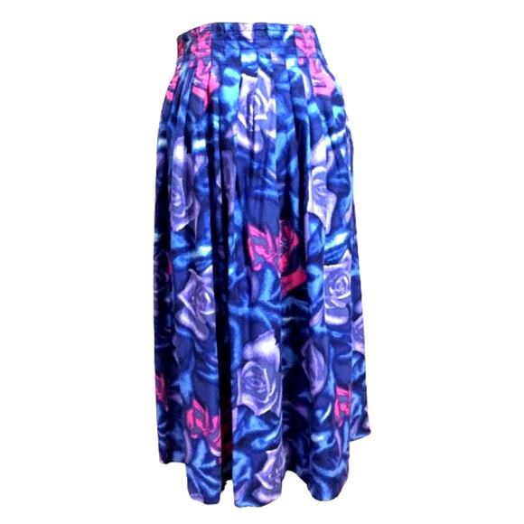 Vintage Ann Taylor Women's Floral Roses Pull On Maxi Skirt Retro Blue Y2K Small - Picture 1 of 13